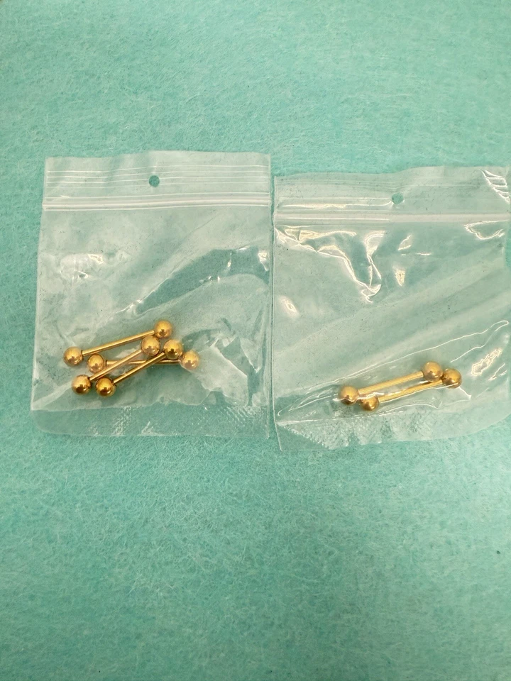 Gold Plated Straight Barbell Nipple Tongue Rings Surgical Steel Bar 3 Pair - Image 2 of 4