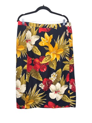 Jones NewYork Skirt Size 16 Vintage 100% Silk Midi Hawaiian Stretch