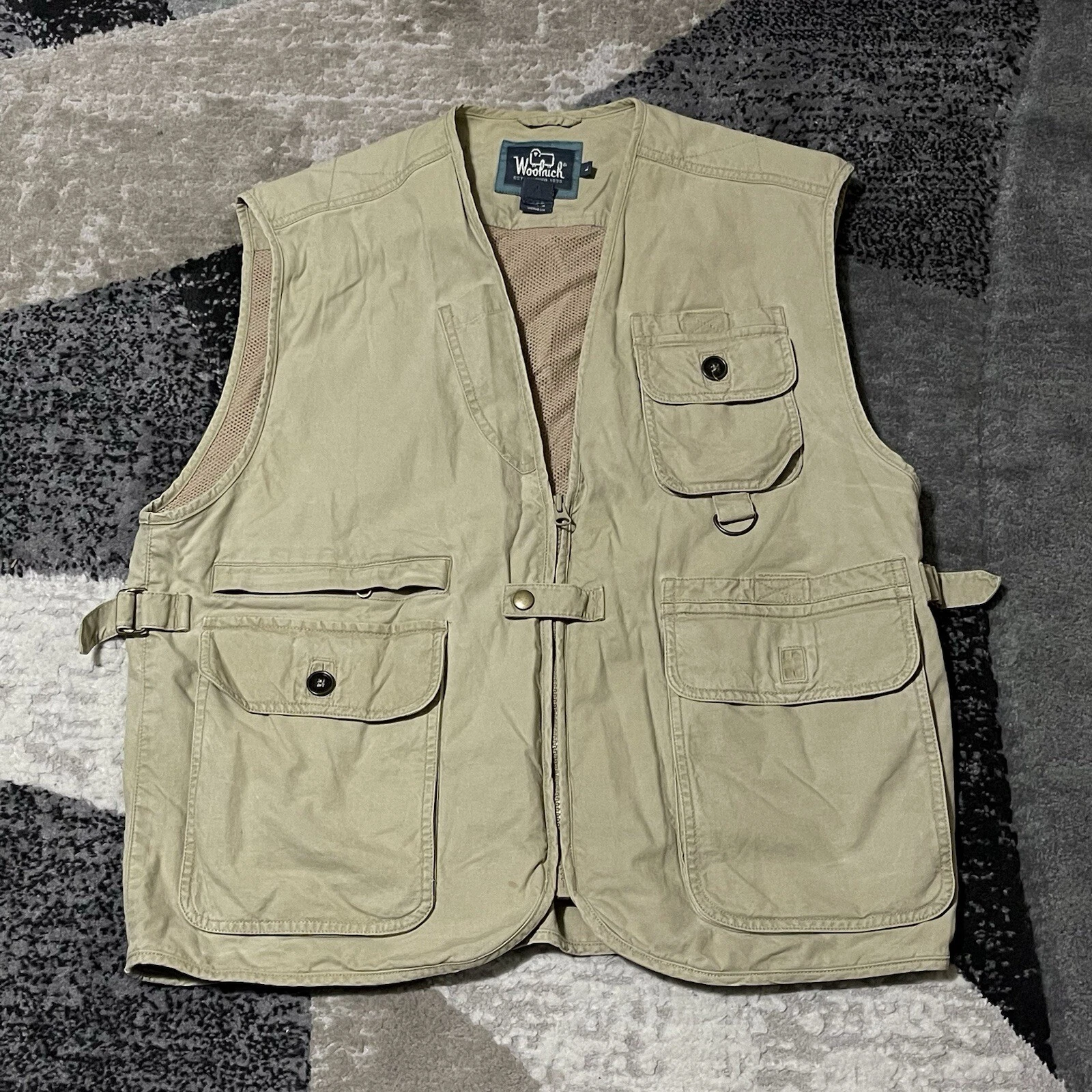 Vintage Woolrich Vest Men Large Brown Hunting Fishing Hiking Outdoor Zip Vented