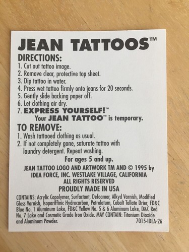 Express Yourself Jean Tattoo- No Ironing • Apply With Water- Package of 11- NIP - Picture 4 of 4