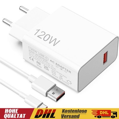 120W Fast Charger Adapter with USB-C Cable for Xiaomi Redmi Note 10/11/12 Pro DE