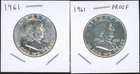 Lot of (2) Coins - 1961 Business Strike & 1961 Proof 90% Silver Franklin Halves
