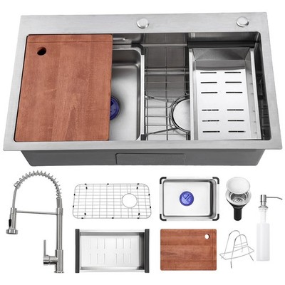 Kitchen Sink 30 Drop In Single Bowl Stainless Steel Workstation SINKS01 inch