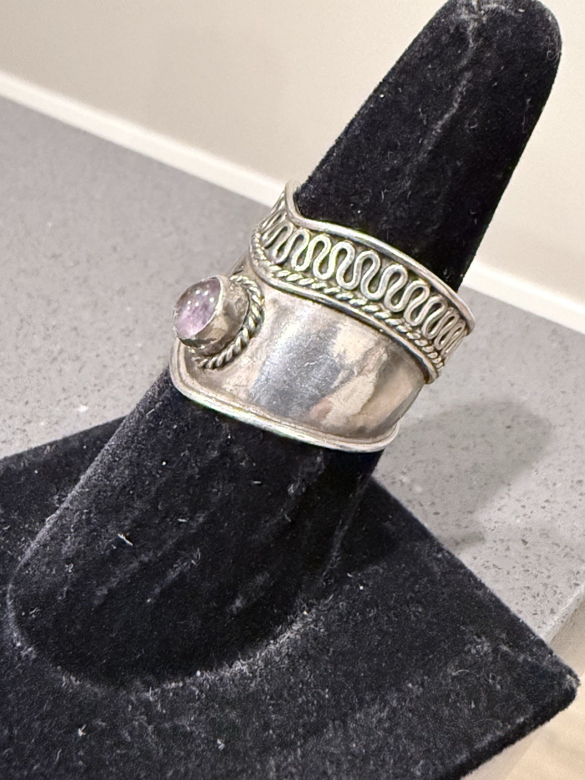 Unmarked Unknown Maker Wide Silver Ring Size 8 We… - image 2