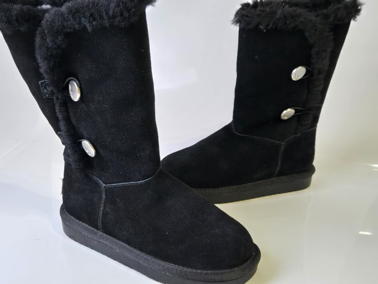 Koolaburra by UGG Women's Black Suede Faux Fur Button Mid-Calf Boots US Size 7