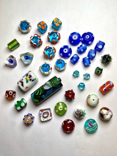 38 Multicolor Lampwork Glass Beads