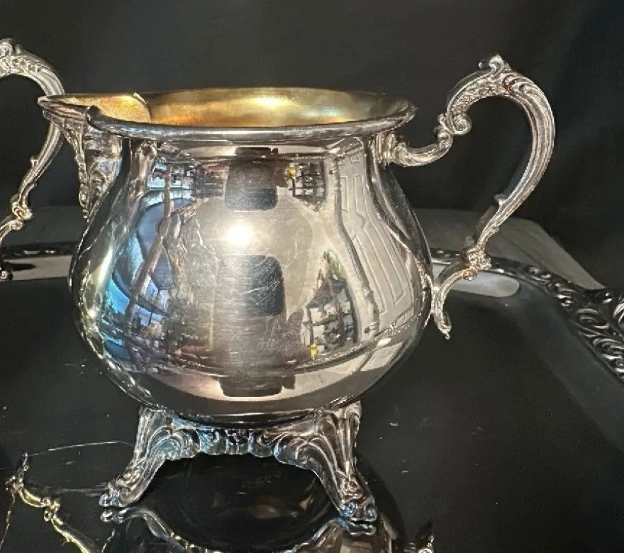 JUEGO DE AZUCARERO Y CREMA VINTAGE ~[ ONEIDA EE. UU.] CON TAPA PLATEADA~!! Foto 3 de 3