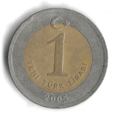 2005 Turkey / Turkiye 1 Yeni Lira World Coin - KM# 1169