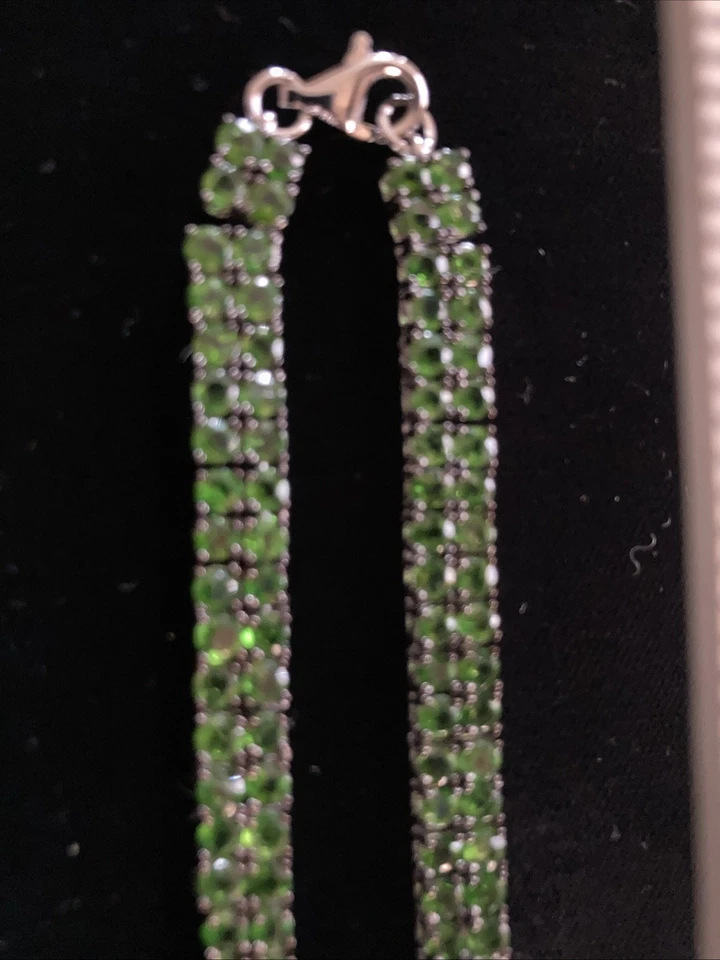 Sterling Signed DK Tennis Necklace 925 Silver Green Diopside  20” - Image 4 of 4