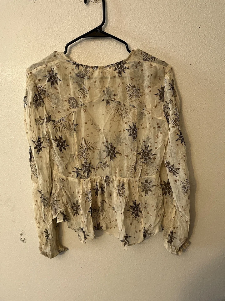 Blusa Lela FREE PEOPLE Multicolor Manga Larga Campesina Semi Transparente Boho XS Foto 3 de 4
