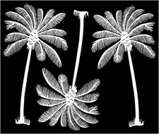 Palm Tree Trio 3 pcs 4 Inch White Fused Glass Decals