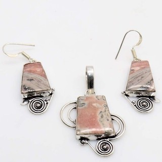 Rhodochrosite 925 Silver Plated Pendant Earrings Set 1.8|1.8" Exquisite Gift GW