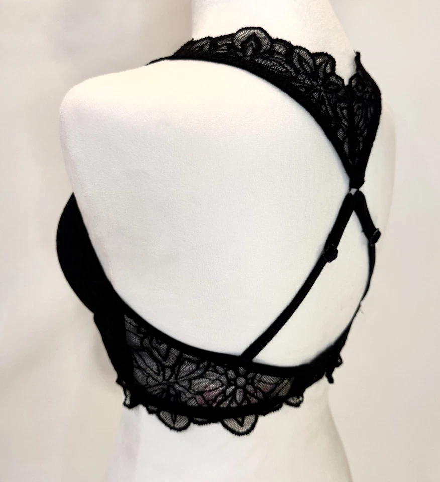 Victoria's Secret PINK Date Push Up Bralette Black Lace Padded Bra Size Medium - Image 4 of 4