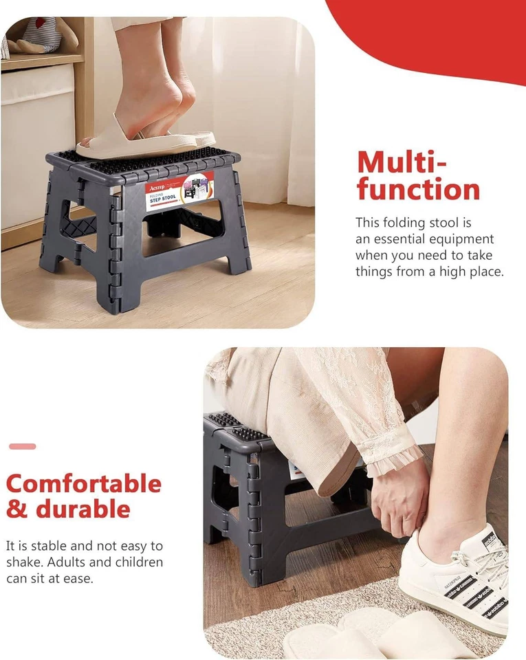 9" Height Folding Step Stool Plastic Foldable Stools Non Slip Dot Surface 1 Pack - Image 3 of 4