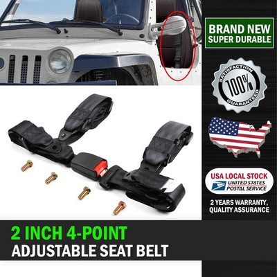 1X UNIVERSAL 4-POINT 2'' STRAP DRIFT RACING Kit SEAT BELT BUCKLE HARNESS BLACK