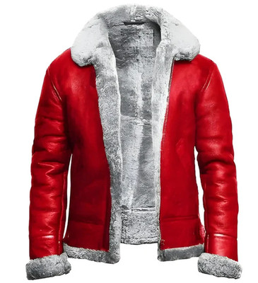Christmas Special Red A2 Bomber Shearling Leather Jacket