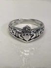 Vintage Ladies Fancy Detailed Scrolls Irish Claddagh Sterling Silver Ring Sz 8.5