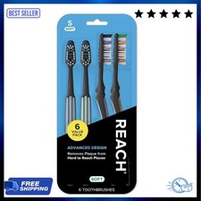 REACH Advanced Design Angled Neck Toothbrush, Assorted Colors, Firm, 6 Count