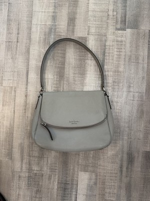 Kate Spade New York Jackson Gray Soft Pebbled Leather Medium Flap Shoulder Bag
