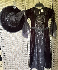 Spirit Halloween Dark Coven Witch Costume Girls Size S Black Dress Hat