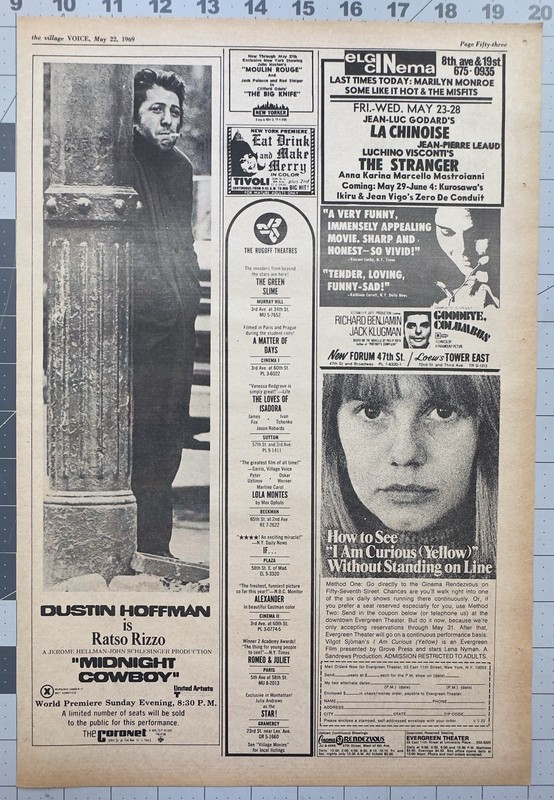 Original “Midnight Cowboy” World Premiere Movie Ad - Dustin Hoffman 1969 Vintage