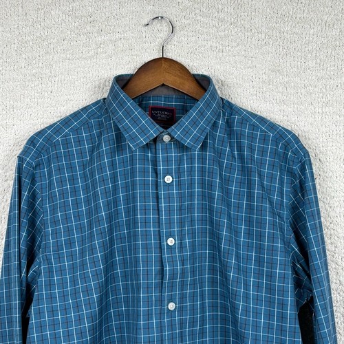 Untuckit Shirt Mens XXL Blue Plaid Seastone Wrinkle Free Slim Cotton Button Down - Picture 2 of 14