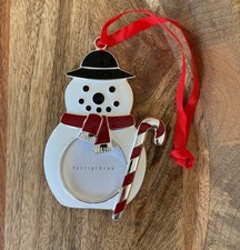 Pottery Barn SNOWMAN Enamel Picture Frame Ornament, Christmas Tree