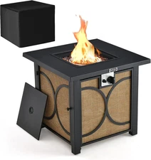 28 Inch Outdoor Square Fire Pit Table, Patiojoy 50,000 BTU Propane Gas Fire Tabl