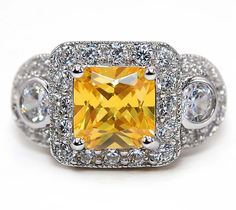 6CT Heat Treated Yellow Topaz 925 Genuine Sterling Silver Ring Sz 9 NF1-8