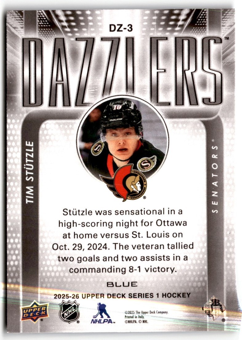 Tim Stutzle 2025-26 Upper Deck Dazzlers Blue #DZ-3 Ottawa Senators