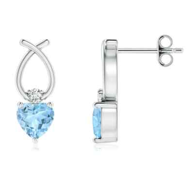 ANGARA Natural Aquamarine Earrings with Diamond in Silver for Women (4mm)