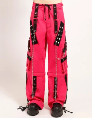 Hot Pink & Black Pocket Gothic Pant Alternative Punk Rock Handmade Trouser Short - Image 1 of 4
