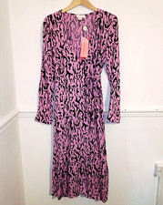 Finery Womens Dress BNWT Pink Black Size UK 10 Wrap Leopard Midi Animal Print