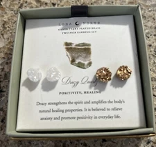 Luna Norte Druzy Quartz Silver/14 KT Plated Brass Two Pair Earrings~NIB!
