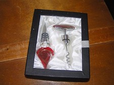 Gently Used Red 7 Gold Swirly Fused Art Glass & Stainless Steel Bottle Stopper