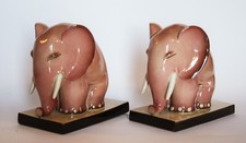 TOSIN TARCISIO FERMALIBRI COPPIA ELEFANTINI CERAMICA 1934 LA FRECCIA ARTDECO