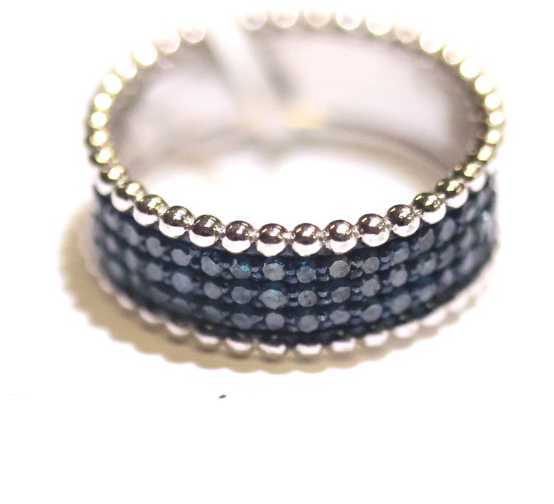 NEW 925 sterling silver fancy blue .50ct diamond 7.5mm Wide band ring 3.3g women