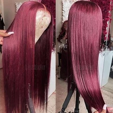 Long Straight Lace Front Wigs Burgundy Color Full Soft as Human Hair Women Party