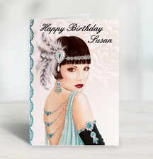 Personalised Birthday Card Girls Art Deco Lady ladies Daughter Wife Sister Mum