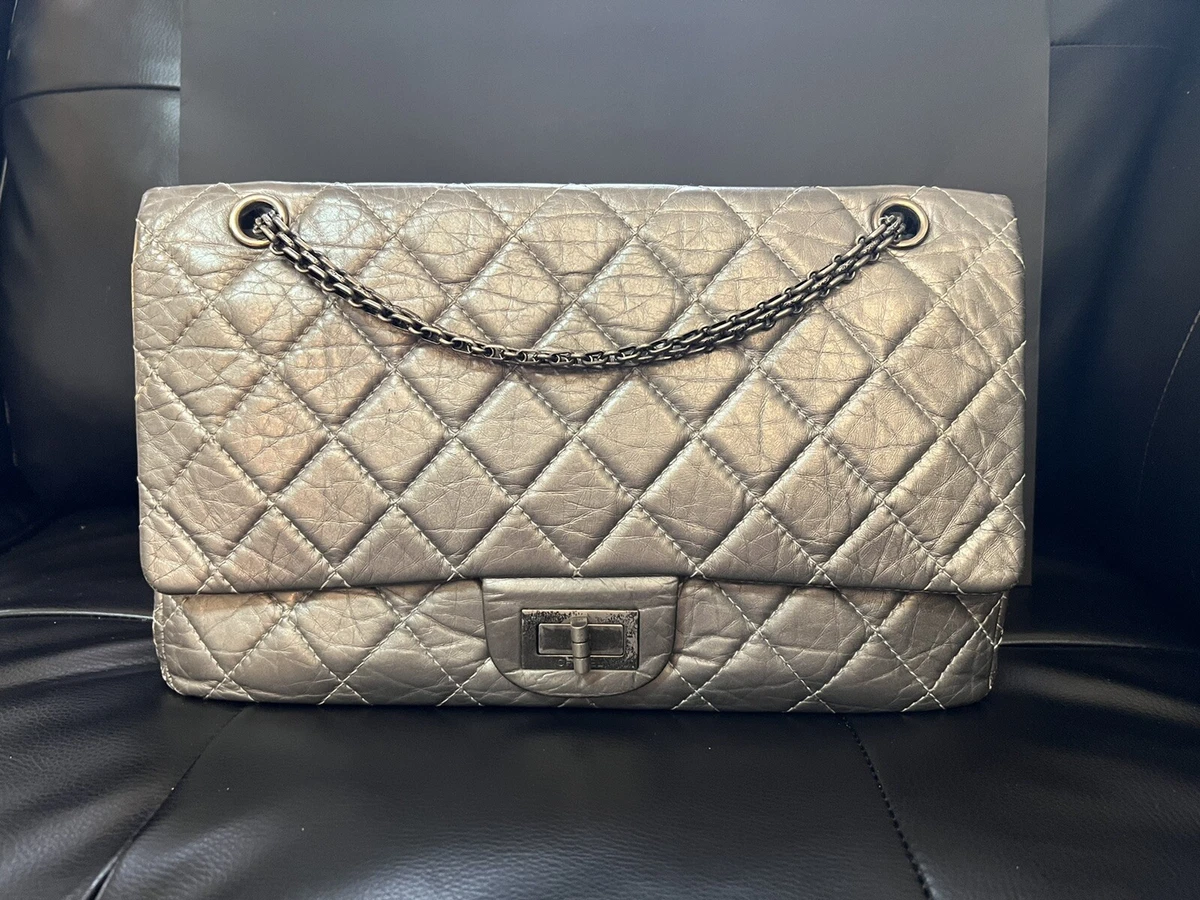 Chanel Silver Quilted Leather Striped Reissue 2.55 Classic 227