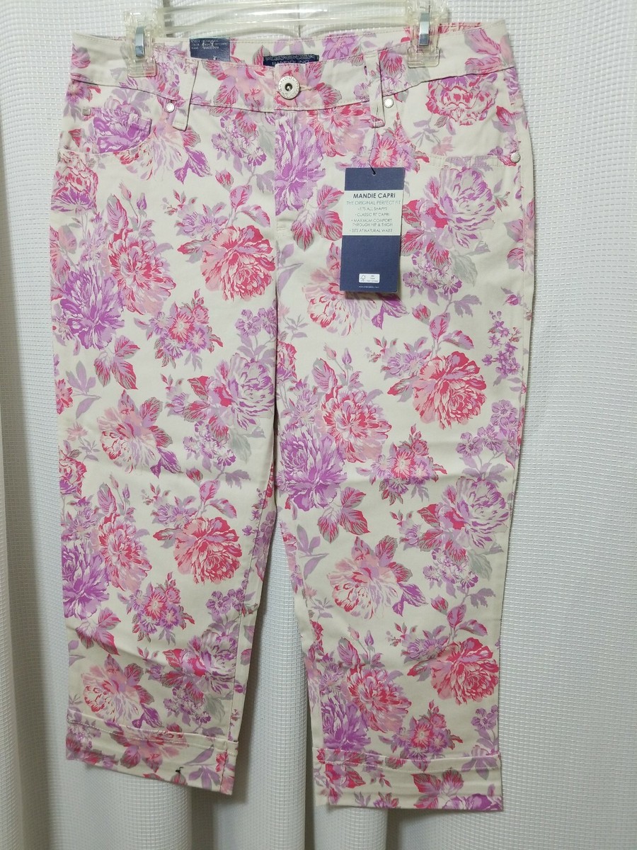 SZ Bandolino Mandie Capri Cropped Pants Stretch Floral Design