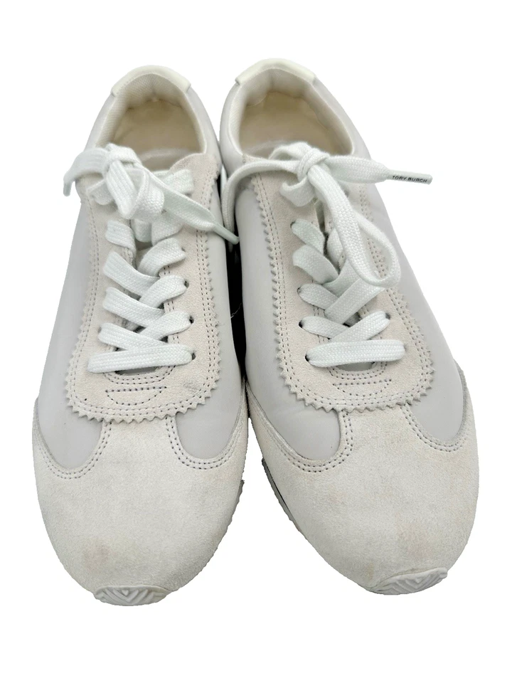 Tory Burch Hank Sneaker Women 9.5 Nylon/Suede Light Cool Gray & Cream - Image 3 of 4
