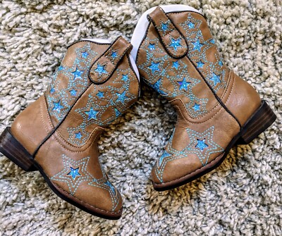 Wonder Nation Kids Brown faux Leather Side Zip Pull-On Cowboy Western Boot 10