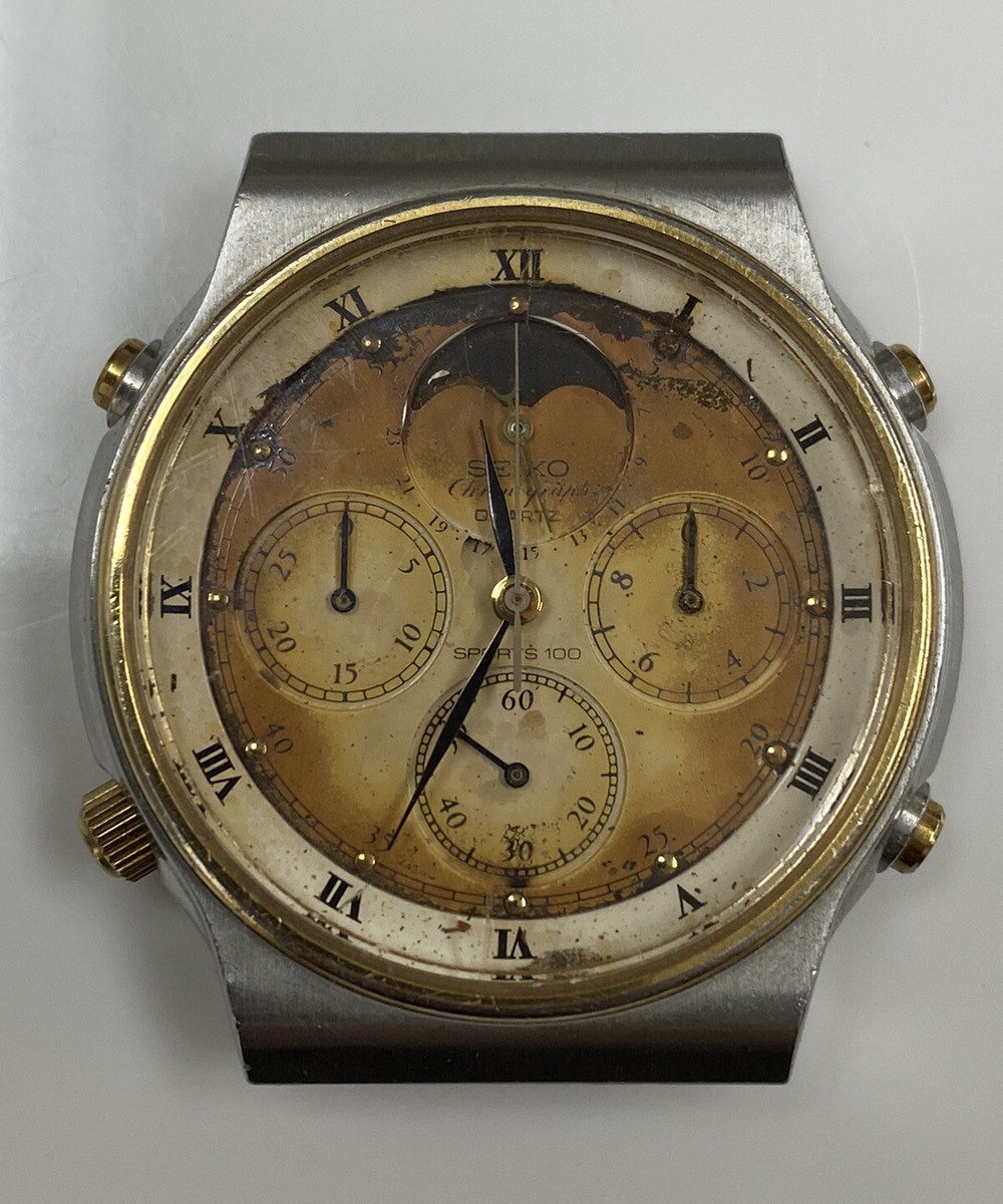 Original Vintage Seiko 7A48-7009 Chronograph Quartz Noon Phase