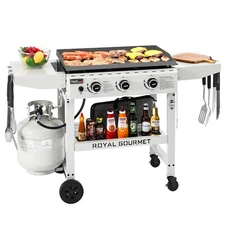 Royal Gourmet 28-Inch 3-Burner Propane Gas Griddle with Collapsible Side Shelves