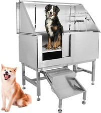 50" Pet Dog Bathing Station with Stair Stainless Steel Dog Grooming Bathtub