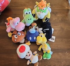 Super Mario Plush 9" Sanei Little Buddy Lot Set Bowser Yoshi Toadstool Goomba