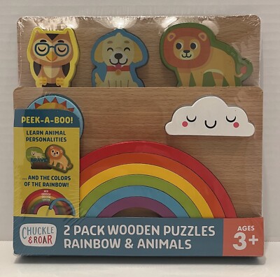 Chuckle & Roar 2 Pack Rainbow & Animals Wooden Kids' Puzzle Set - New