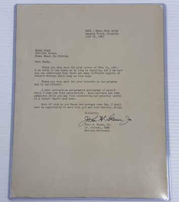 John Glenn Signed Letter NASA Space Task Group July 10, 1961 JSA