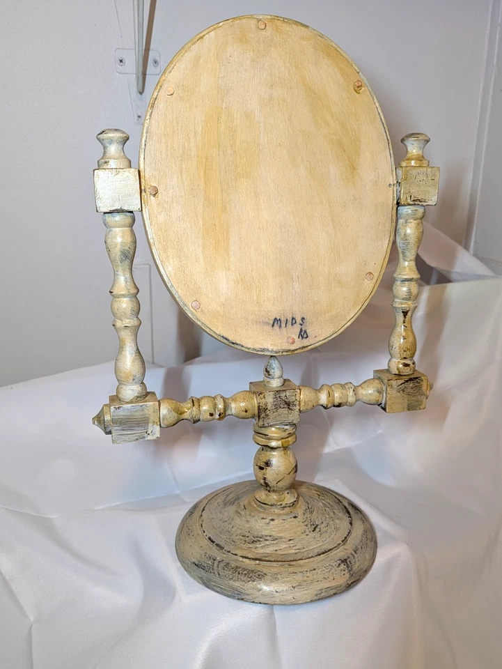 Espejo antiguo tocador ovalado pintado a mano Foto 2 de 4